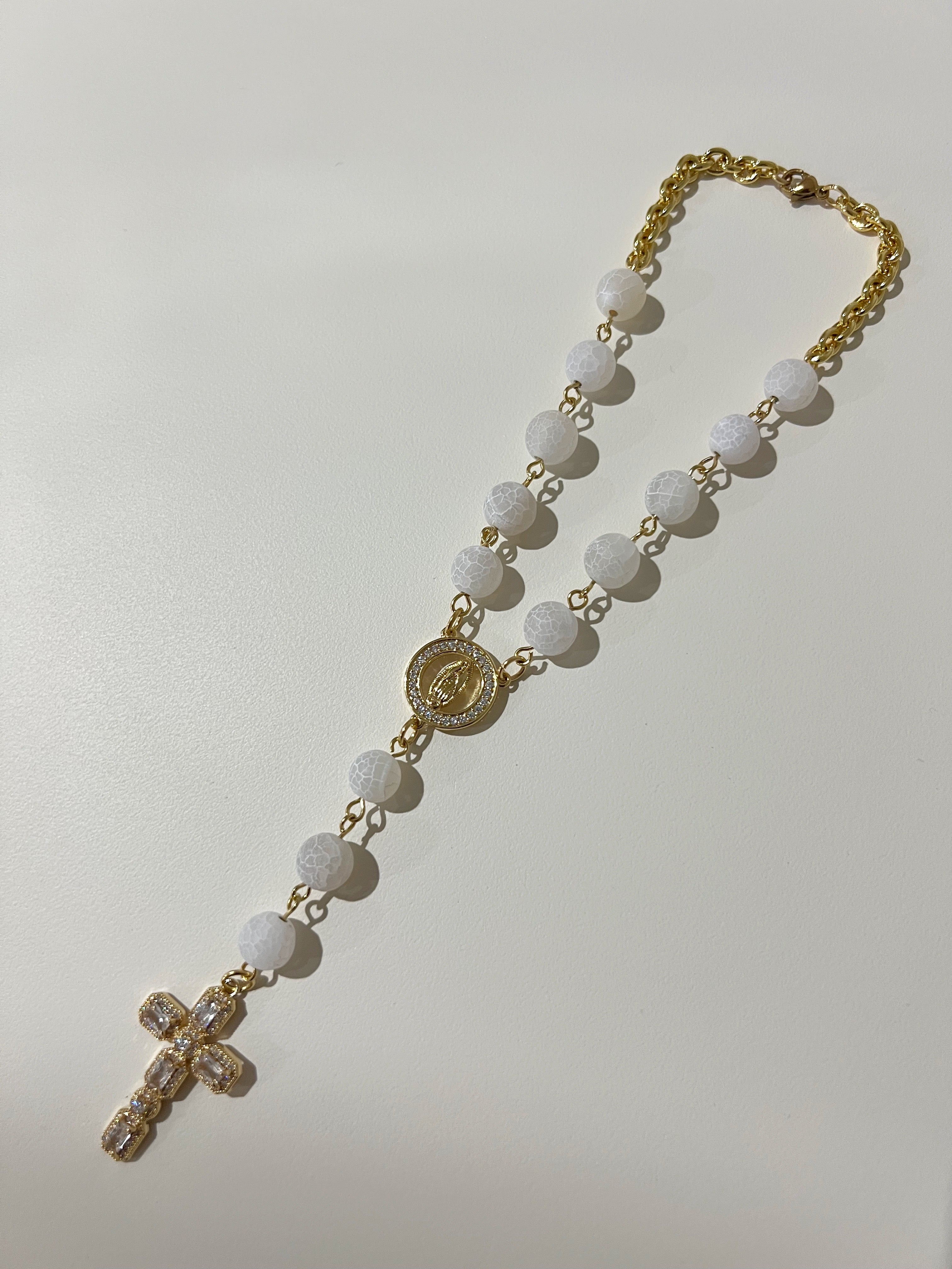 Frosted Ivory Car Rosary